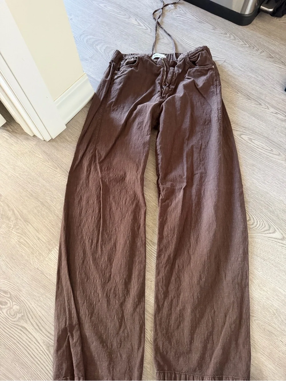 Zara Men's Wide-Leg Drawstring Pants in Brown